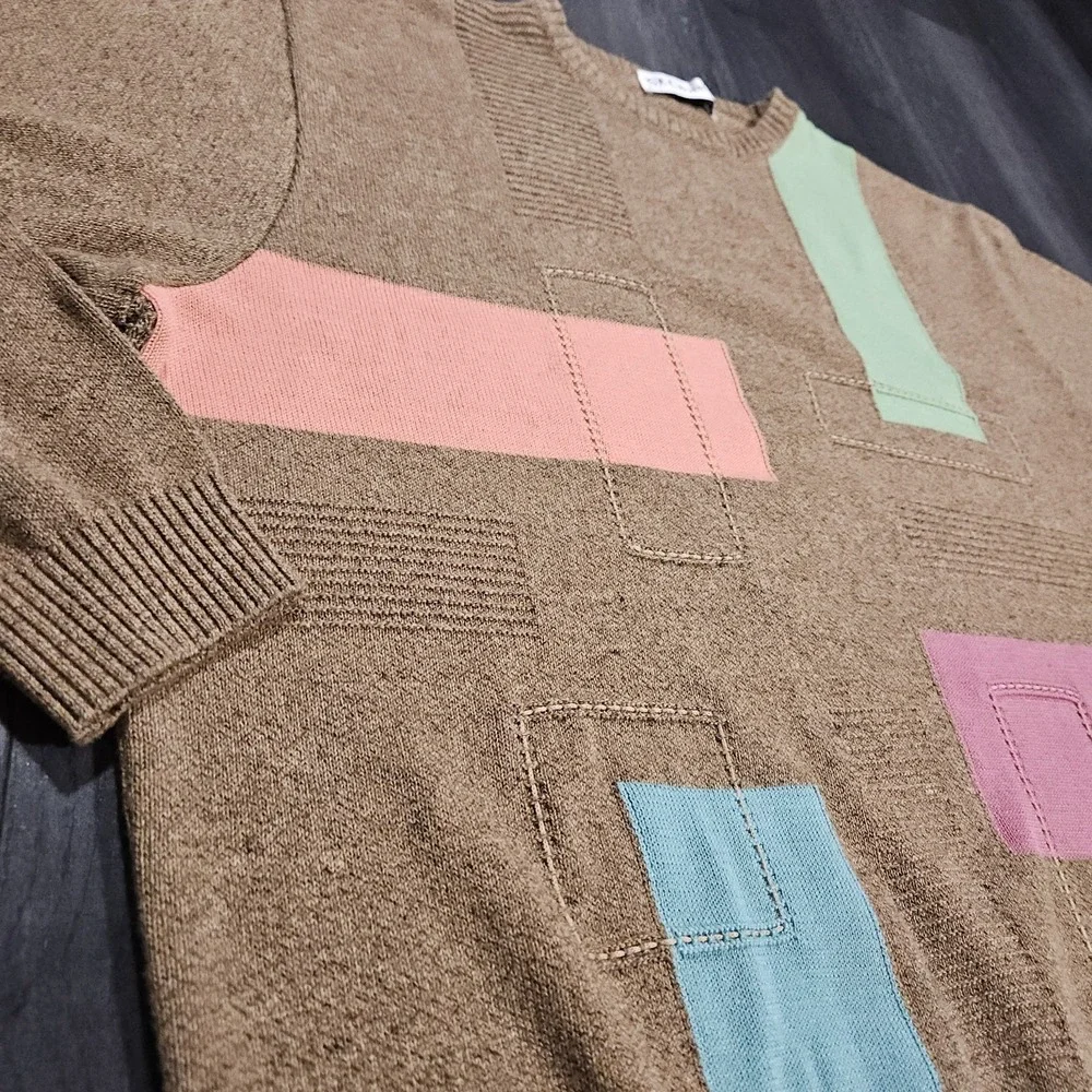 VTG St Croix Shop Knit Sweater Men‎ XL Tan Geometric Tennis Golf Preppy US Made